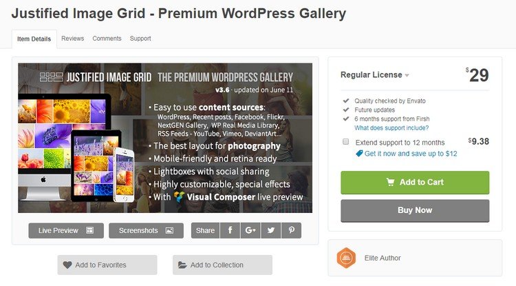 Justified Image Grid is one of the best-selling gallery plugins for WordPress on CodeCanyon.