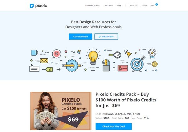 Pixelo is a website for graphic designers and other creatives.