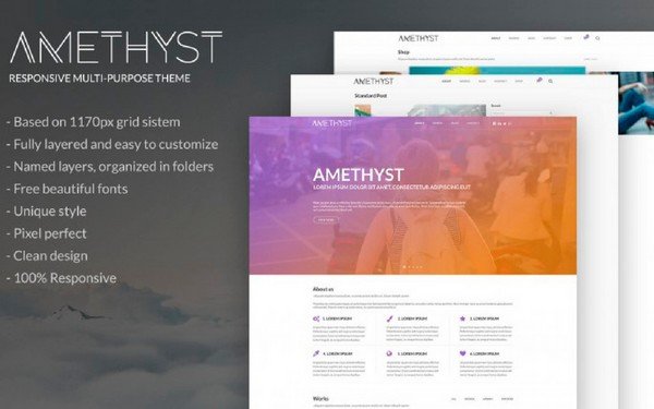 Freebies - With Amethyst Responsive PSD Template you create portfolios, blogs and creatives.