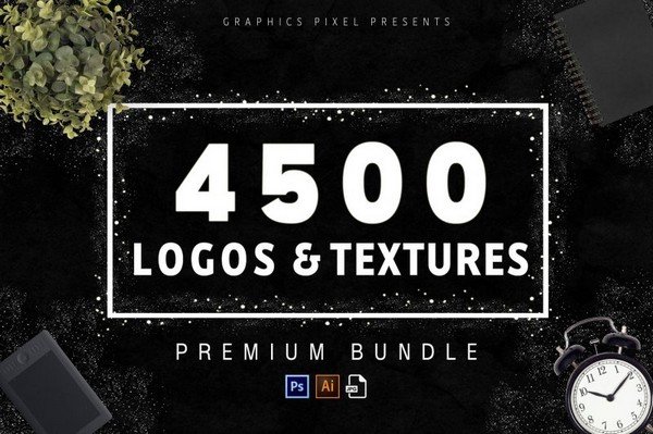 The 4500 Logos and Textures Bundle is a bundle with over 2200 editable logo files.