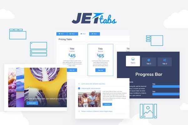 With the JetTabs widget, you can add the templates built with Elementor into tabs and accordion blocks. 