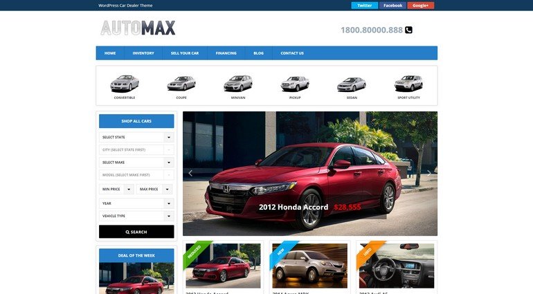 With Automax you can build a completely working automobile business site.