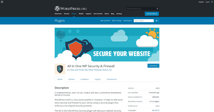 All-In-One WP Security and Firewall is a plugin to protect your websites from vulnerabilities.