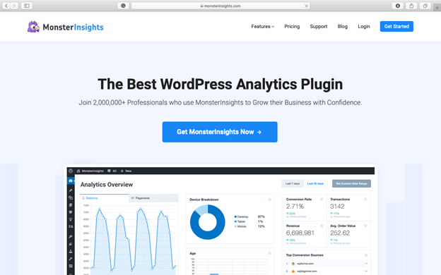 Best WordPress Plugins for Your Small Business Website - MonsterInsights will make your Google Analytics appear on your WordPress dashboard.