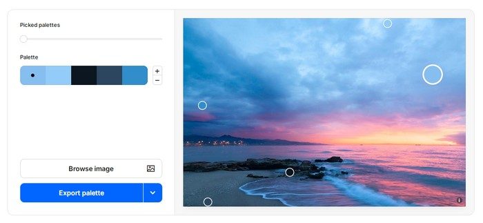Color Palettes from Image Upload a photo, and Coolors will automatically pick out a matching palette.